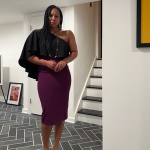 NWT Black Halo cape sheath dress knee length Purple/ Black Sz 4